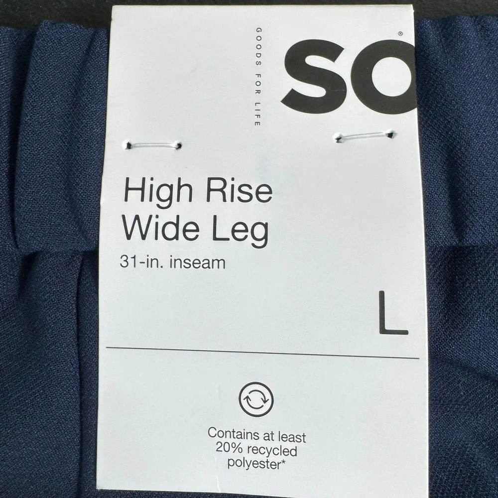 SO Womens High Rise Wide Leg Trouser Navy Blue Pleated Pants JG52X772RS Size L - Picture 4 of 9